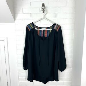 Maurice’s Black Boho Embroidered Blouse Size L